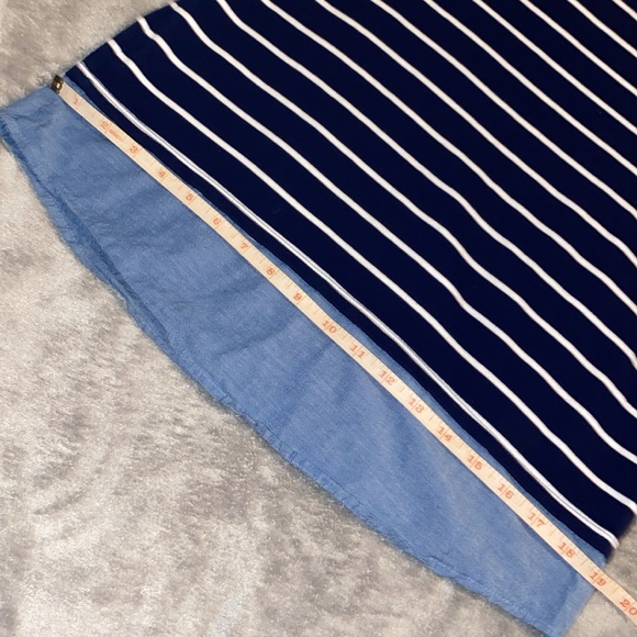 Kim Rogers Nautical Navy Striped Over Denim Layered-Look 3/4 Sleeve Anchor Top - Picture 13 of 16